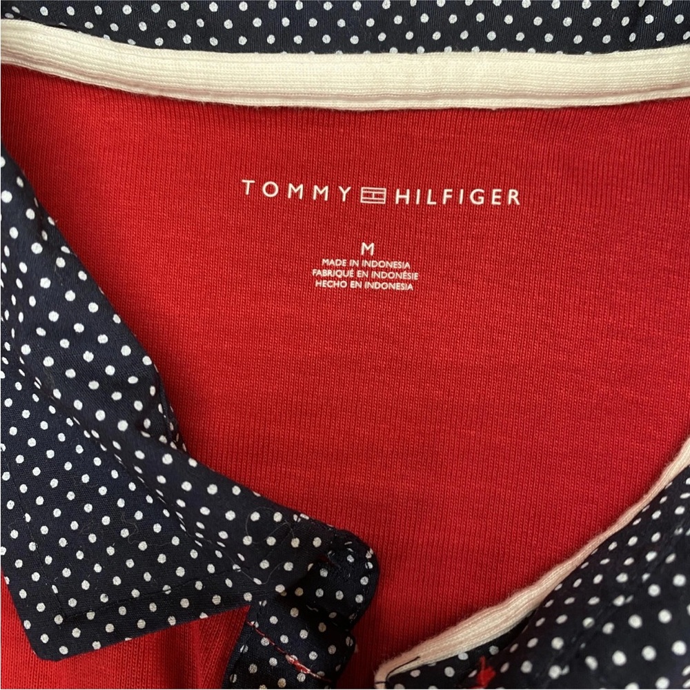 Tommy Hilfiger Shirt Dress Womens Medium Red Polo Polka Dot Collar Cotton - Picture 5 of 11